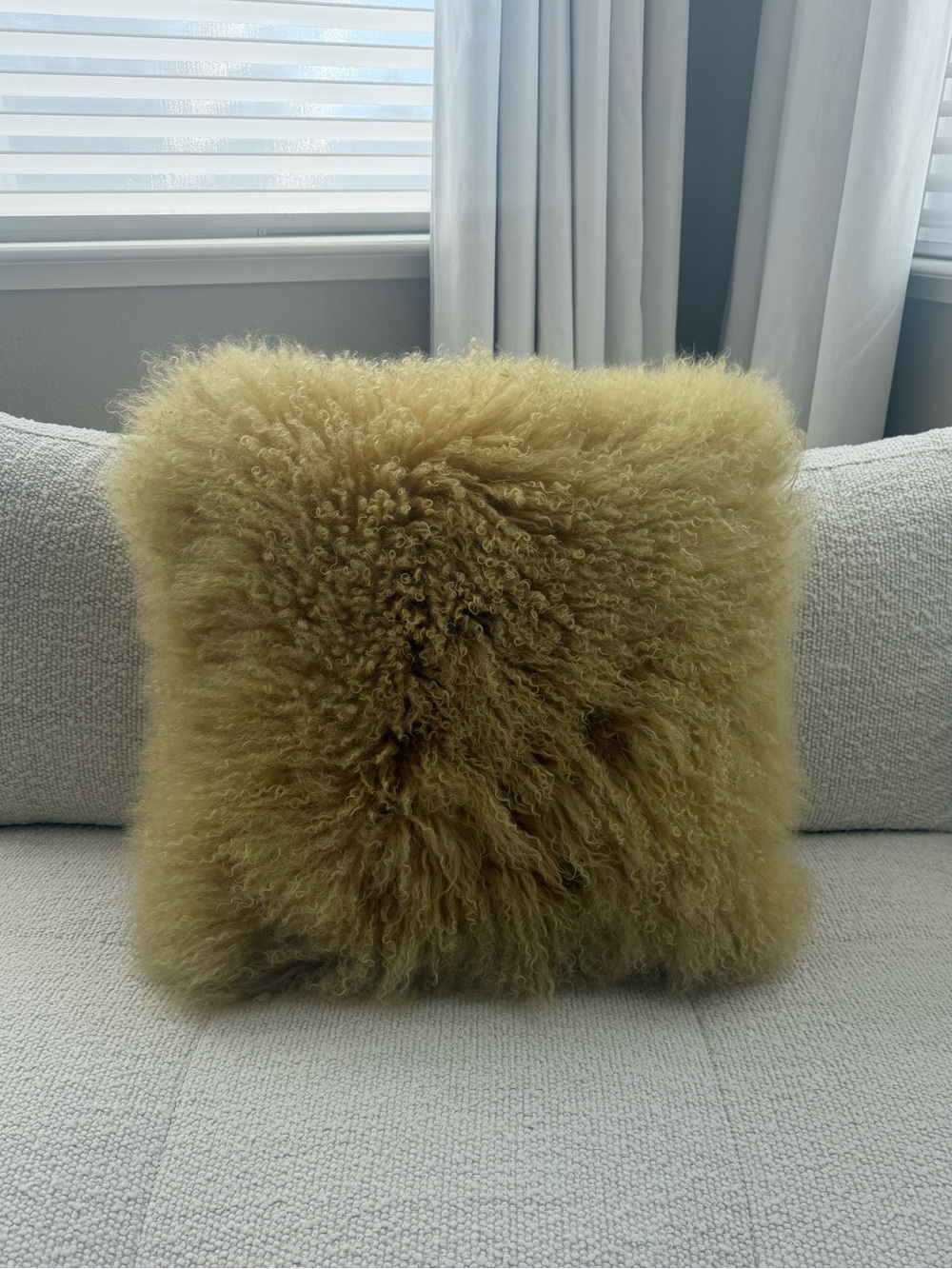 Plush Mongolian Lamb Fur Throw Pillow Cover- Mustard